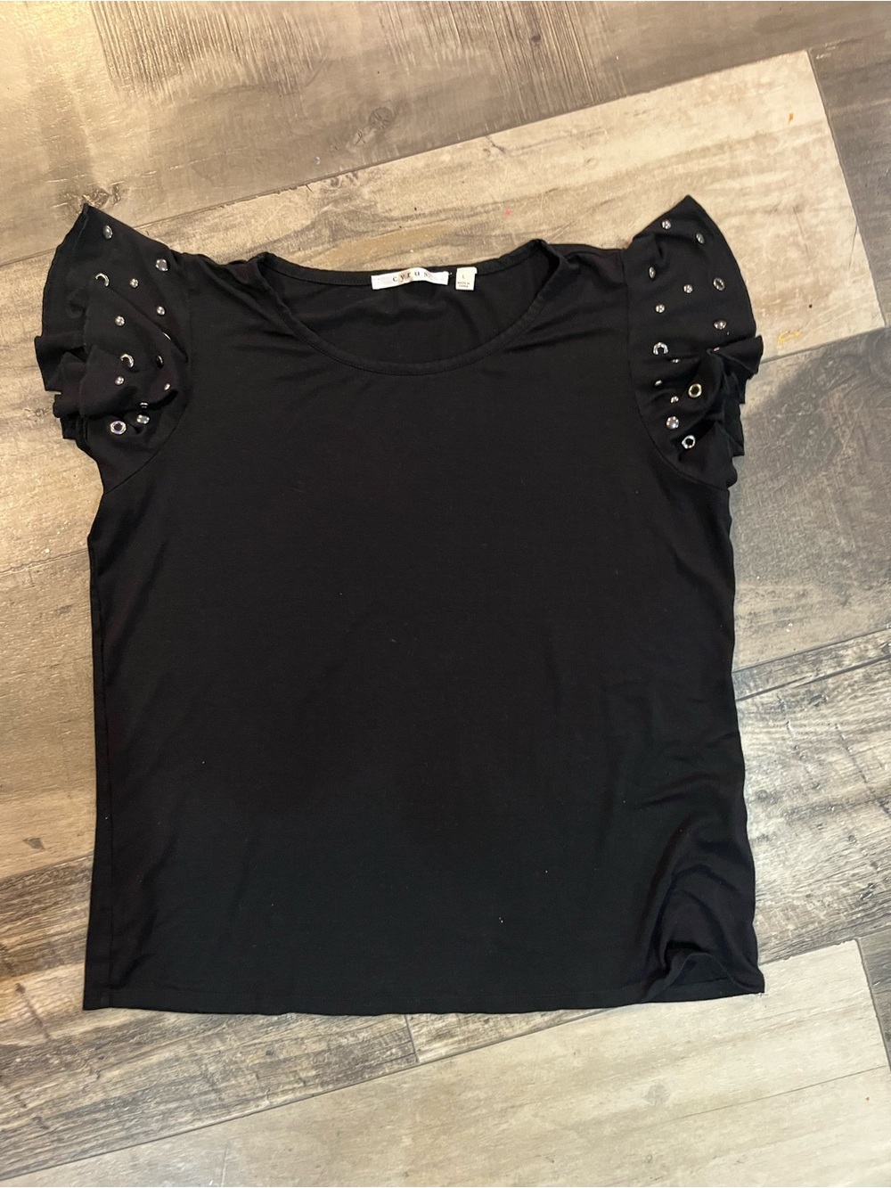 Cyrus Black Studded Ruffle Sleeve Top Women’s Large